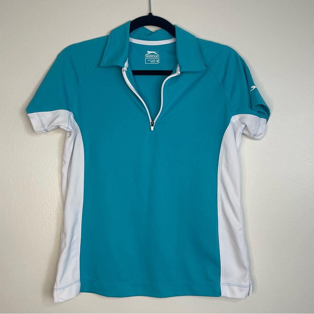 Slazenger Turquoise and White Short Sleeve Polo